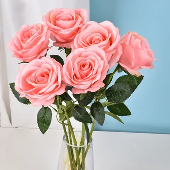 5pcs/set 50 cm Umetne Vrtnice Cvetovi Ponaredek Vrtnice Svile Cvetja Plastičnih Dolgo Steblo Svilenih Vrtnic za LED Svetlobna Balon Rose Šopek 5