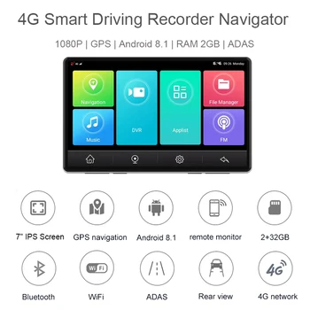 7 palčni 4g Dash Cam avto black box, Dvojno Objektiv wifi Android 8.1 1080P Kamera Snemalnik ADAS GPS Navigacija RAM 2G ROM 32 G avto Dvr 1
