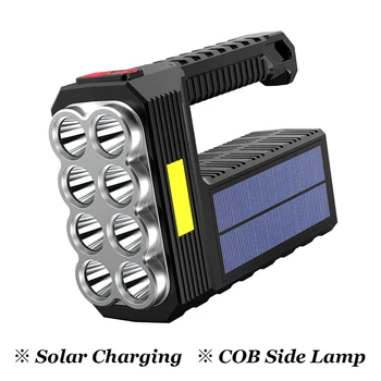 8-Core Svetilka Solarno Polnjenje COB Žaromet Super Bringht Prenosne Svetilke Vgrajeno Baterijo, USB Polnilne IP65 Vodotesen