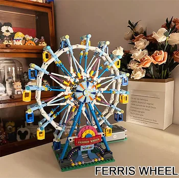 870PCS Obračanje Ferris Wheel gradniki Mesto Street View Z LED Luči Namizno Dekoracijo Model Opeke Igrače Za Otroke Darila