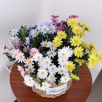 9 Vilice 24 Male Marjetice Umetno Cvetje Podeželja Stil Poroka Home Office Okrasni Cvetlični Aranžma Divje Chrysanthemum DIY