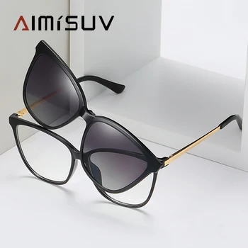 AIMISUV Classic Clip-On Cateye Polarizirana sončna Očala Za Ženske Modni Večfunkcijsko Modra Svetloba Blokiranje Očala Ženski UV400