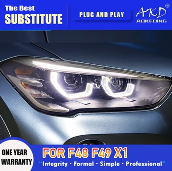 AKD Glave luči za BMW X1 LED Smerniki 2016-2019 Žarometi F48 F49 DRL Vključite Signal High Beam Angel Eye Objektiv Projektorja