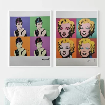 Andy Warhol Plakat Letnik Povzetek Marilyn Monroe Hepburn Slika Wall Art Natisne Brez Okvirjev Modna Ženska Sliko 2