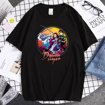 Anime Demon Slayer Znak Majica S Kratkimi Rokavi Moški Hip Hop Moda Vrhovi Crewneck Preprostost T Srajce Bombaž Dihanje Mehka T-Shirt Mens