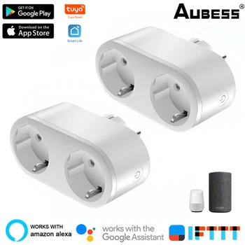 Aubess WiFi Dvojno Vtičnico 16A EU Vtič 2 V 1 Stikalo Smart Life/TUYA App Remote Čas Glasovni Nadzor Deluje Z Alexa googlova Domača stran