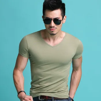 B1634-Poletje nove moške majice barva slim trend priložnostne kratka sleeved moda
