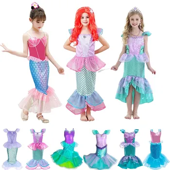 Baby Deklica Ariel Obleko Otrok deklica Cosplay Kostum morska deklica Kopalke Dekle, Princesa Obleko Otroci Halloween Obleko 3-10T