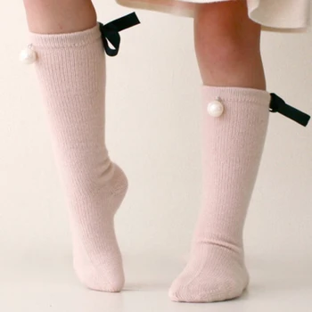 Baby otroci nogavice dekliška traku pearl design knee visoke nogavice baby toddler dolge nogavice jeseni, pozimi Calcetines par nios