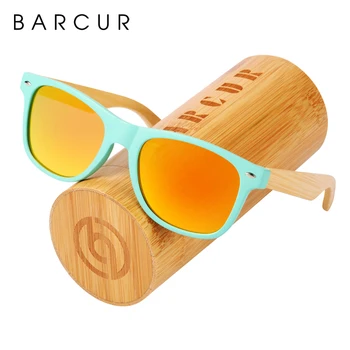 BARCUR Lesa Polarizirana sončna Očala Visoke Kakovosti Vintage Zeleni Kvadrat sončna Očala Z Bambusa Tempelj Očala z Box