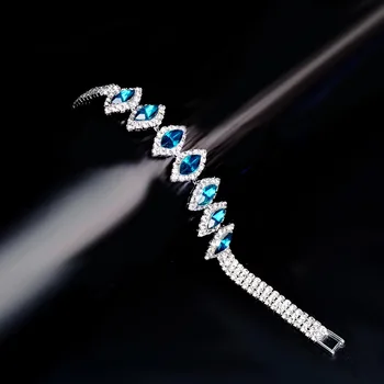 Blijery Elegantno Peacock Blue Crystal Zapestnica za Ženske Nosorogovo Bangle Poročno Darilo, Poročni Silver Plated Čar Zapestnice