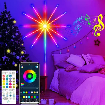 Bluetooth App Ognjemet Luči Zaprtih Soba Stenski Dekor Z Oddaljeno Glasbo Sinhronizirati Dreamcolor Ognjemet Starburst Vila Lučka Garland