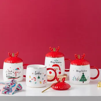 Božič in Novo Leto Risanka Snežaka Ustvarjalne Keramično Steklo Pokal z Žlico Kave, Mleka, Čaja Namizna Vpliv Osebnosti