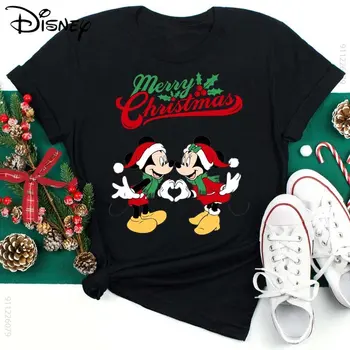 Božič Mickey Mouse Natisniti T-Shirt Srečno Novo Leto Žensk, Moda Vrh Srčkan Mickey Minnie Kratkimi Rokavi Ženske