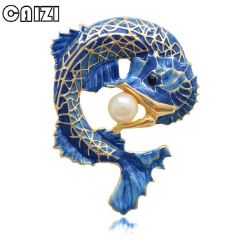 CAIZI Nov Blue Dragon Broška Lepe Ribe, Živali, Broške Za Ženske Simulirano-pearl Emajl Pin Poročni Nakit, Oblačila Dodatki