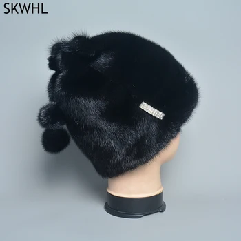Celotno Pravi Mink Krzna Pokrivala za Ženske Luksuzne Modne Znamke Visoke Kakovosti Skp Božični klobuk Toplo V rusko Zimo lady Krzno Klobuk