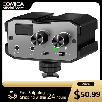 Comica CVM-AX1 DSLR Zvočno kartico, Mikrofon, Audio Mixer Tok v Realnem času, Spremljanje Dual Channels 3,5 mm Vrata Fotoaparat Mešalnik
