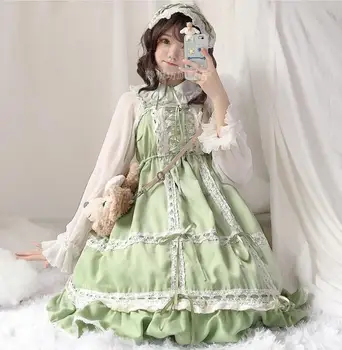 Cos Loli JSK Rami-Strapes Čipke Obleko Lolita Japonski Mori Dekle Srčkan Kawaii Retro Gothic Princess Tea Party Dress Cos