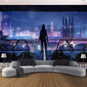 Cyberpunk Prihodnosti Pare City Domov Tapiserija Umetnosti Steni Visi Psihedelični Galaxy Hipi Retro Anime Tapiserija Ozadju Dekoracijo
