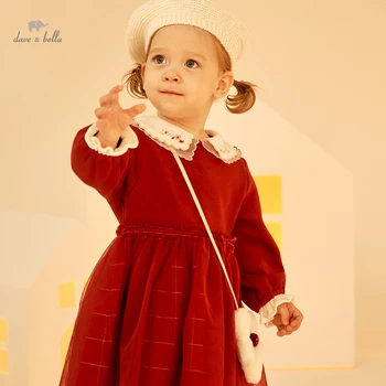 DBM19973 dave bella pozimi baby dekleta modni lok mrežasto obleko z majhno vrečko stranka obleko otroci dekle dojenčka lolita 2pcs oblačila