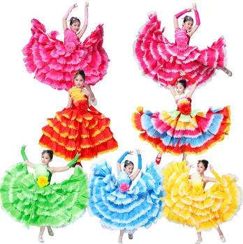 Dekleta Sodobne Venčni Plesno Obleko Pageant Kostum Španskega Flamenka Dvorana Krilo Otroci Stopnji Uspešnosti Šolskih Aktivnostih Obrabe
