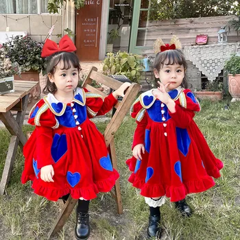Dekleta Španska Princesa Boutique Obleko Otrok Royal Lolita Žamet Žogo Halje Za Baby Dekle Rojstni Dan Obleke Za Malčke Vestidos
