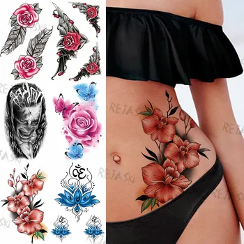 DIY Lily Cvet Začasne Tetovaže Za Ženske, Moške Henna Pero Rose Cvet Lotus Metulj Ponaredek Tatoo Klovn Nepremočljiva Velik Tattoo 0