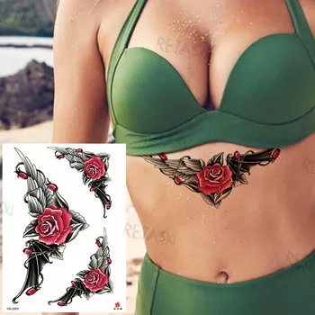 DIY Lily Cvet Začasne Tetovaže Za Ženske, Moške Henna Pero Rose Cvet Lotus Metulj Ponaredek Tatoo Klovn Nepremočljiva Velik Tattoo 1