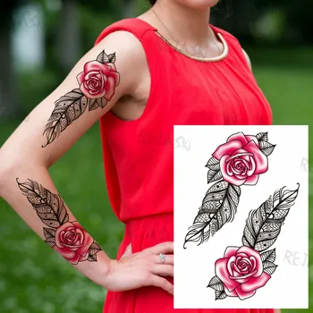 DIY Lily Cvet Začasne Tetovaže Za Ženske, Moške Henna Pero Rose Cvet Lotus Metulj Ponaredek Tatoo Klovn Nepremočljiva Velik Tattoo 3