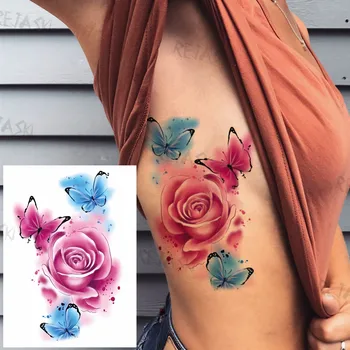DIY Lily Cvet Začasne Tetovaže Za Ženske, Moške Henna Pero Rose Cvet Lotus Metulj Ponaredek Tatoo Klovn Nepremočljiva Velik Tattoo 5