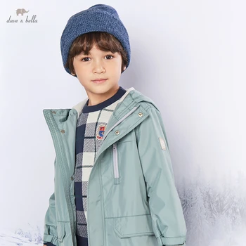 DKY19955 dave bella jesen zima otroci unisex modna jakna soild gumb žepi hooded suknjič otroke visoke kakovosti outerwearar