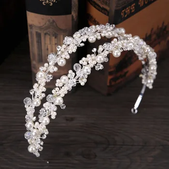 Dvakrat zapored bela ročno imitacije crystal pearl headdress poročne lase krono