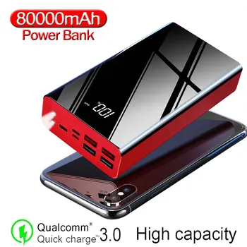 Dvosmerni Hitro Polnjenje, Power Bank 80000mAh 4 USB izhodi Digitalni Prikaz Zunanje Baterije s Svetilko Za iPhone Xiaomi Huawei
