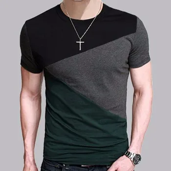 E1190-Poletje nove moške majice barva slim trend priložnostne kratka sleeved moda