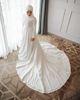 Elegantno Muslimanskih Poročne Obleke Z Dolgimi Rokavi A-Line Hajab Poročne Obleke Vestido De Noiva 2023 Dubaj Arabski Poročne Oblek