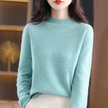Eno-line ready-to-wear brezhibno 100 volno jopica polovica žensk turtleneck puloverju kašmir pletene dno majica 1