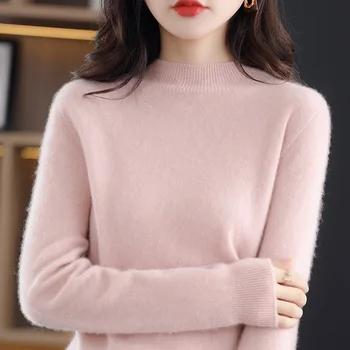 Eno-line ready-to-wear brezhibno 100 volno jopica polovica žensk turtleneck puloverju kašmir pletene dno majica 3