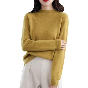 Eno-line ready-to-wear brezhibno 100 volno jopica polovica žensk turtleneck puloverju kašmir pletene dno majica 4