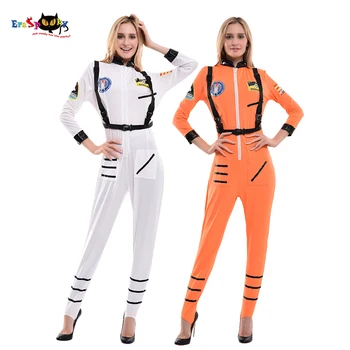 Eraspooky Seksi Pilotni Enotno Belo Oranžni Astronavt Cosplay Astronavt Jumpsuit Halloween Kostumi za Ženske Fancy Stranka Obleko
