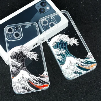 Estetski Oceanskih Valov Vzorec Mehko TPU Telefon Kritje velja za iPhone 11 12 13 Pro Max Surf Coque XS XR 8 Plus SE3 2022 Fundas Par 0
