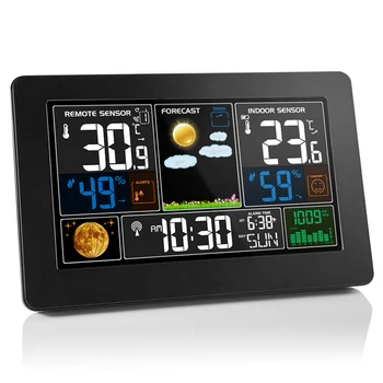 FanJu Vremenske Postaje Digitalna Budilka Notranji Zunanji Termometer, Higrometer Barometer Polnilnik USB Brezžični Senzor