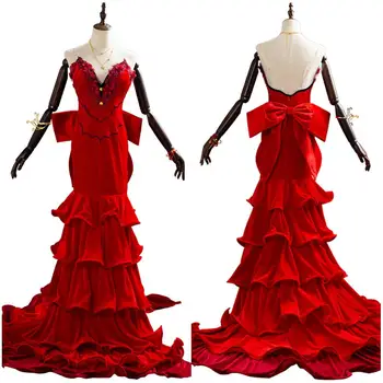 FF 7 Final Fantasy VII Aerith Gainsborough Cosplay Kostum Dolgo Rdečo Obleko Obleke Halloween Carnival Kostumi za Odrasle Ženske, Dekleta