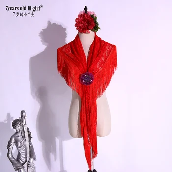 Flamenco Plesna Obleka korejski Čipke Resast, Šal BK501