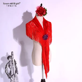Flamenco Plesna Obleka korejski Čipke Resast, Šal BK501 1