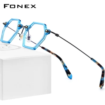 FONEX Acetat Titana Očal Okvir Ženske 2022 Novo Vintage Retro Poligon Recept Očala Moških Očala Očala F85710