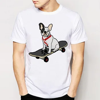 Francoski Buldog Skateboard Natisni T-shirt Novost Moški T-shirt Srčkan Risanka Tee Shirt Fant Vrhovi Poceni Debelo Človek T Shirt Homme
