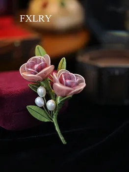 FXLRY Prvotni Načrt Ročno Krpo Umetnosti Corsage Zavit Rose Cvet Broška Za Ženske Pin Dekoracijo Plašč Dodatki