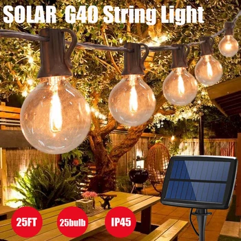 G40 Sončne Niz Luči na Prostem 25FT Teras Luči s 25 LED Žarnice, IP45 Nepremočljiva Vrt Zunaj Dvorišču, Verandi