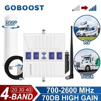 GOBOOST 4 Band Mobilnega Signala Ojačevalnika Za RV/Tovornjak 2G 3G 4G Booster 70dB 700 800 1800 2600 Omrežni Vmesnik Z Anteno Kit
