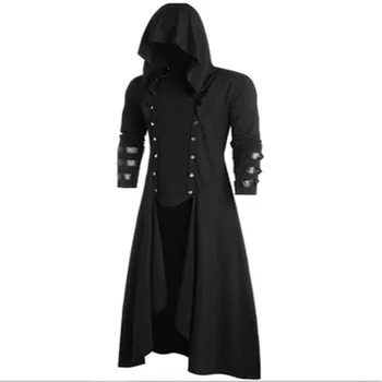 Gothic Moške Jarek Retro Pare Moški Suknjič Veter Plašč Plašč Črne Moške Oblačila Skp Jopico Dolgimi Rokavi Moški Plašč